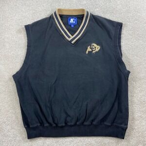 Vtg Starter Colorado Buffaloes Vest Mens XXL Black Cotton V-Neck NCAA Pullover